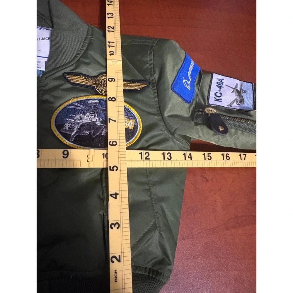 Boeing Kids Authentic Flight Jacket MA-1 Bomber Olive Green Patches 2T S